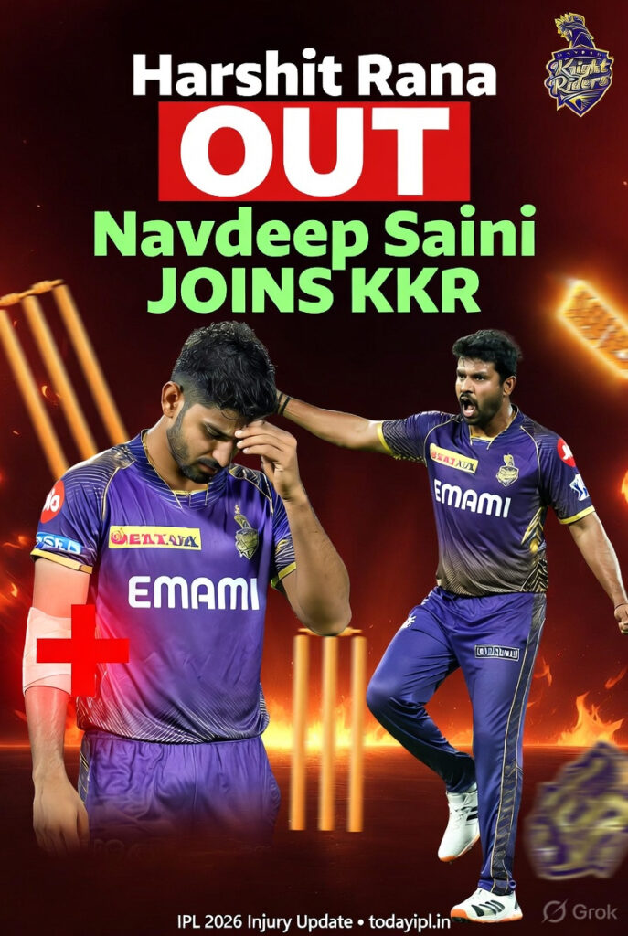 IPL 2026 Injury Updates Harshit Rana Out Navdeep Saini KKR todayipl.in