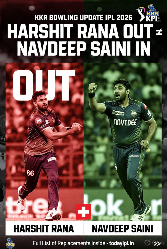 IPL 2026 Injury Updates Harshit Rana Out Navdeep Saini KKR todayipl.in