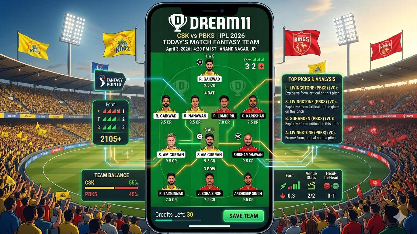 CSK vs PBKS Dream11 Prediction IPL 2026 Today Match Fantasy Team